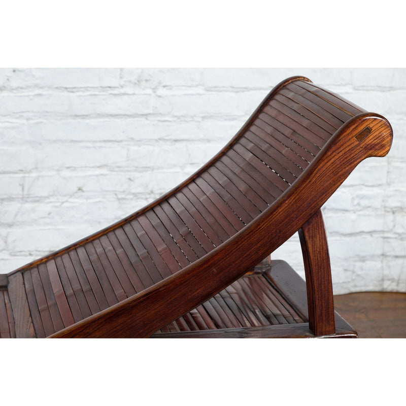 Chinese Qing Dynasty Elm and Bamboo Lounge Chair with Cloud Carved Spandrels-YN1440-7. Asian & Chinese Furniture, Art, Antiques, Vintage Home Décor for sale at FEA Home