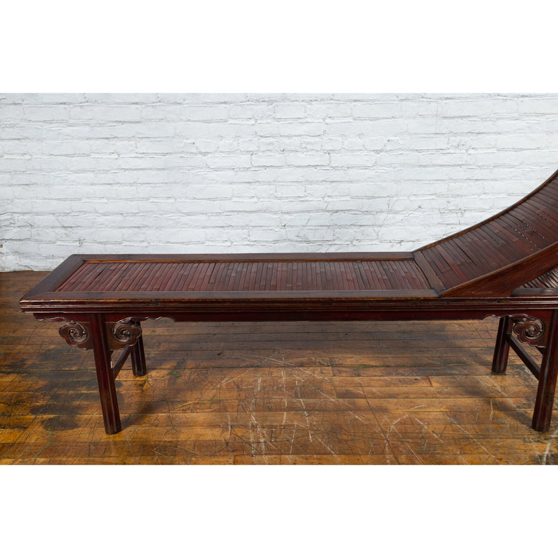 Chinese Qing Dynasty Elm and Bamboo Lounge Chair with Cloud Carved Spandrels-YN1440-8. Asian & Chinese Furniture, Art, Antiques, Vintage Home Décor for sale at FEA Home