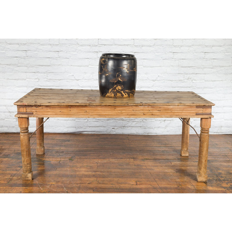 Antique Indian Sheesham Wood Palace Door Dining Table with Iron Accents - Antique and Vintage Asian Furniture for Sale at FEA Home