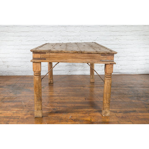 Antique Indian Sheesham Wood Palace Door Dining Table with Iron Accents - Antique and Vintage Asian Furniture for Sale at FEA Home