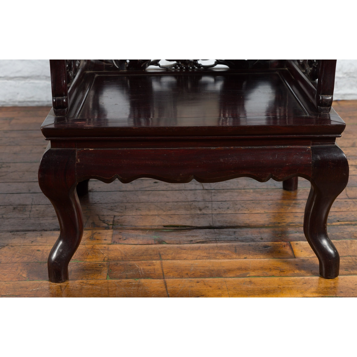 Pair of Chinese Hand Carved Rosewood Armchairs with Marble Splat and Dark Patina-18. Asian &amp; Chinese Furniture, Art, Antiques, Vintage Home Décor for sale at FEA Home