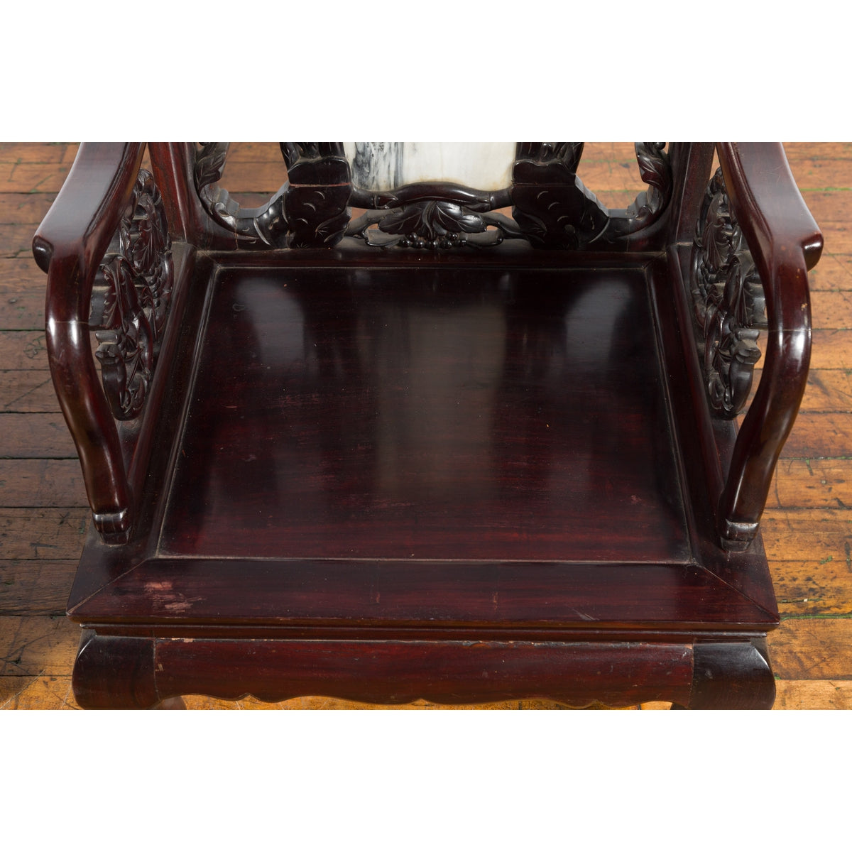 Pair of Chinese Hand Carved Rosewood Armchairs with Marble Splat and Dark Patina-20. Asian &amp; Chinese Furniture, Art, Antiques, Vintage Home Décor for sale at FEA Home