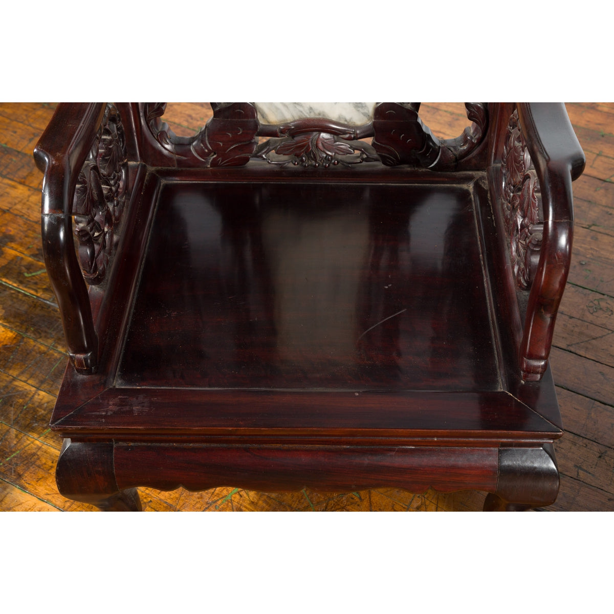 Pair of Chinese Hand Carved Rosewood Armchairs with Marble Splat and Dark Patina-21. Asian &amp; Chinese Furniture, Art, Antiques, Vintage Home Décor for sale at FEA Home