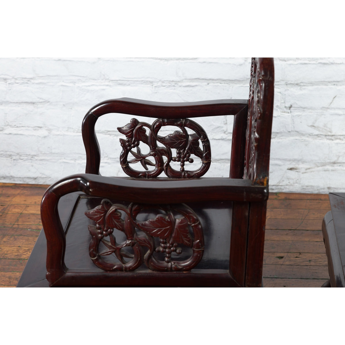 Pair of Chinese Hand Carved Rosewood Armchairs with Marble Splat and Dark Patina-23. Asian &amp; Chinese Furniture, Art, Antiques, Vintage Home Décor for sale at FEA Home