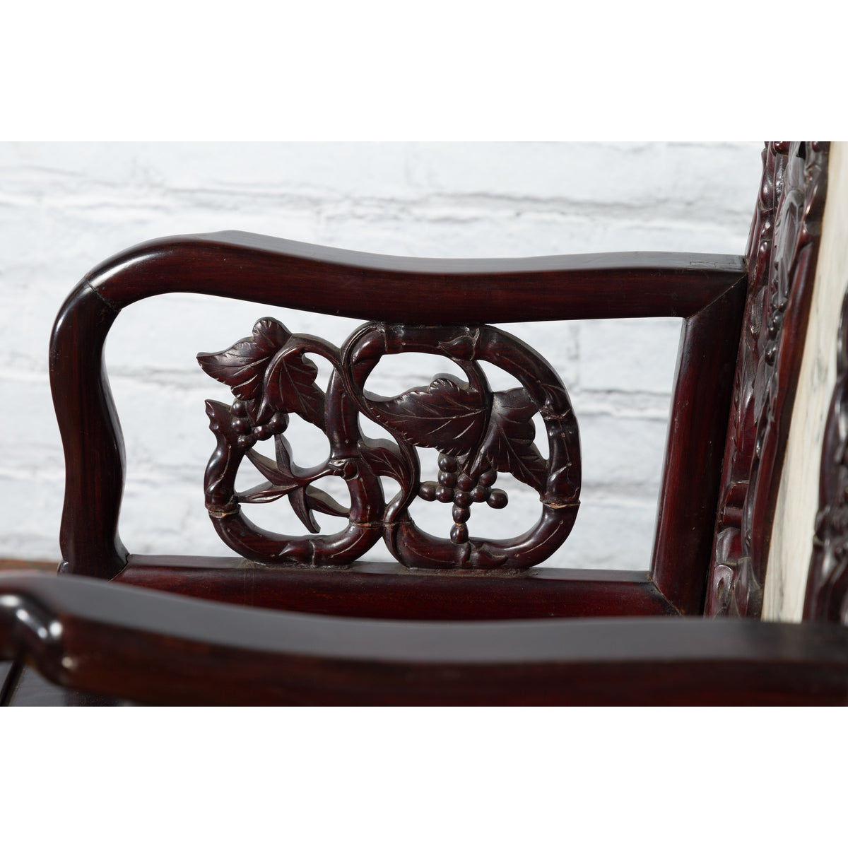 Pair of Chinese Hand Carved Rosewood Armchairs with Marble Splat and Dark Patina-24. Asian &amp; Chinese Furniture, Art, Antiques, Vintage Home Décor for sale at FEA Home