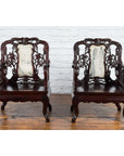 Pair of Chinese Hand Carved Rosewood Armchairs with Marble Splat and Dark Patina-2. Asian & Chinese Furniture, Art, Antiques, Vintage Home Décor for sale at FEA Home