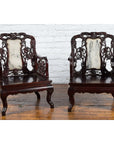 Pair of Chinese Hand Carved Rosewood Armchairs with Marble Splat and Dark Patina-3. Asian & Chinese Furniture, Art, Antiques, Vintage Home Décor for sale at FEA Home