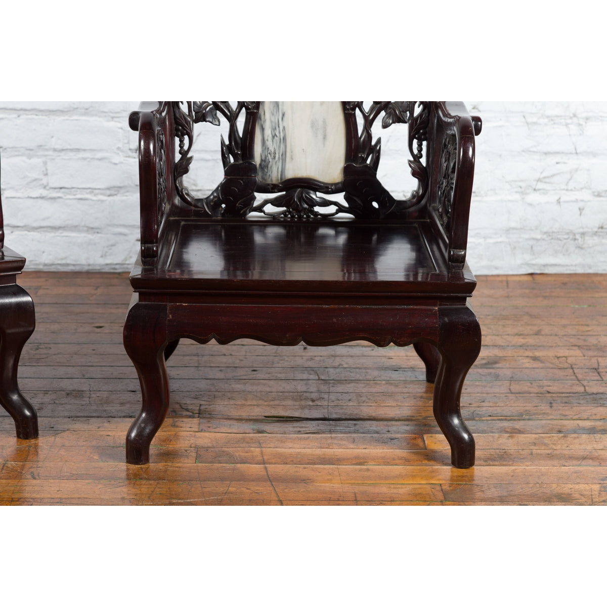 Pair of Chinese Hand Carved Rosewood Armchairs with Marble Splat and Dark Patina-4. Asian &amp; Chinese Furniture, Art, Antiques, Vintage Home Décor for sale at FEA Home