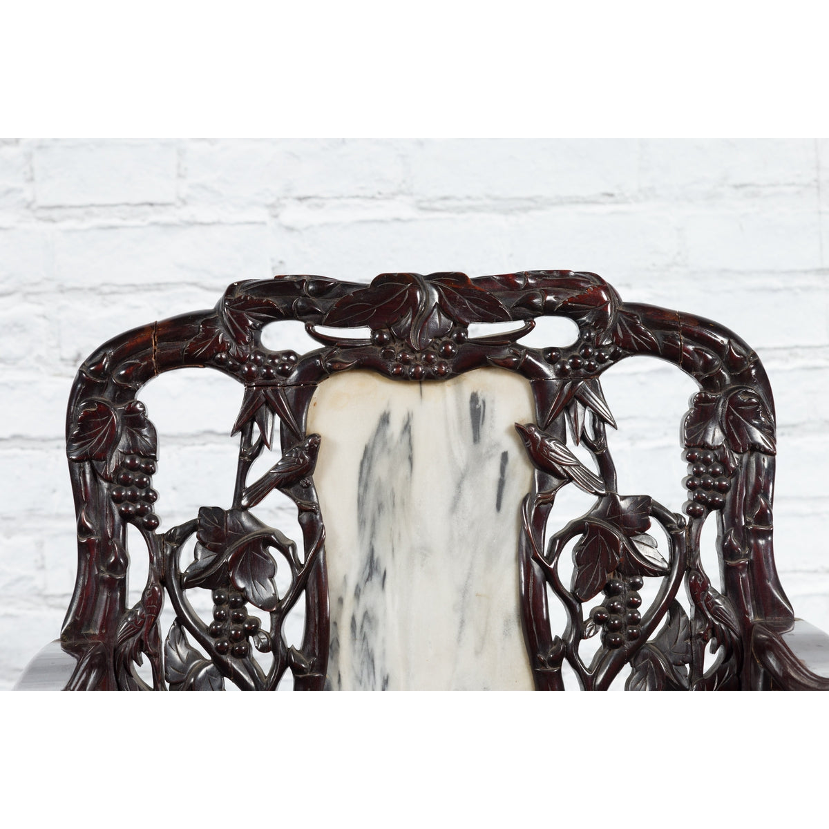 Pair of Chinese Hand Carved Rosewood Armchairs with Marble Splat and Dark Patina-11. Asian &amp; Chinese Furniture, Art, Antiques, Vintage Home Décor for sale at FEA Home