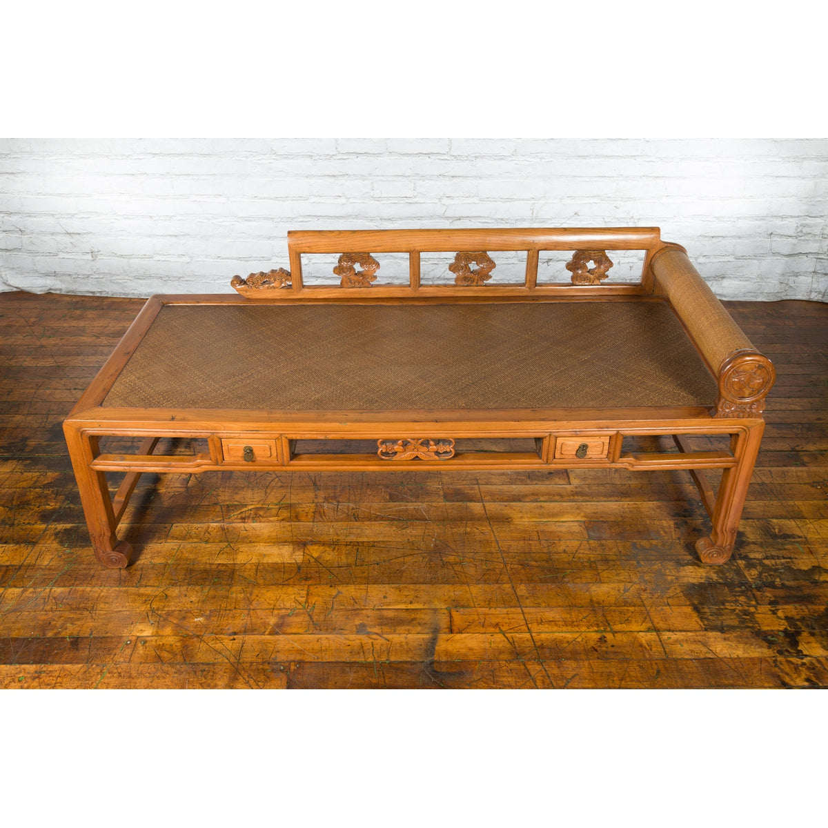 Qing Dynasty 19th Century Lady's Opium Daybed with Rattan Seat and Pillow-2. Asian & Chinese Furniture, Art, Antiques, Vintage Home Décor for sale at FEA Home