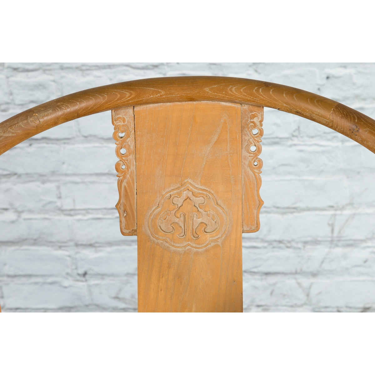 Ming Style Chinese Natural Wood Horseshoe Armchair with Carved Splat and Apron-12. Asian &amp; Chinese Furniture, Art, Antiques, Vintage Home Décor for sale at FEA Home