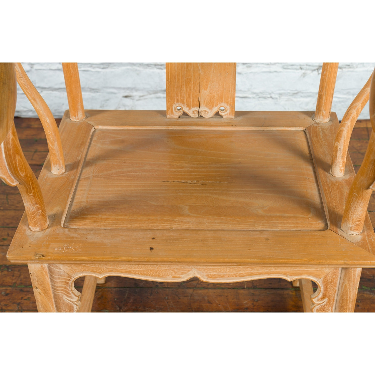 Ming Style Chinese Natural Wood Horseshoe Armchair with Carved Splat and Apron-14. Asian &amp; Chinese Furniture, Art, Antiques, Vintage Home Décor for sale at FEA Home