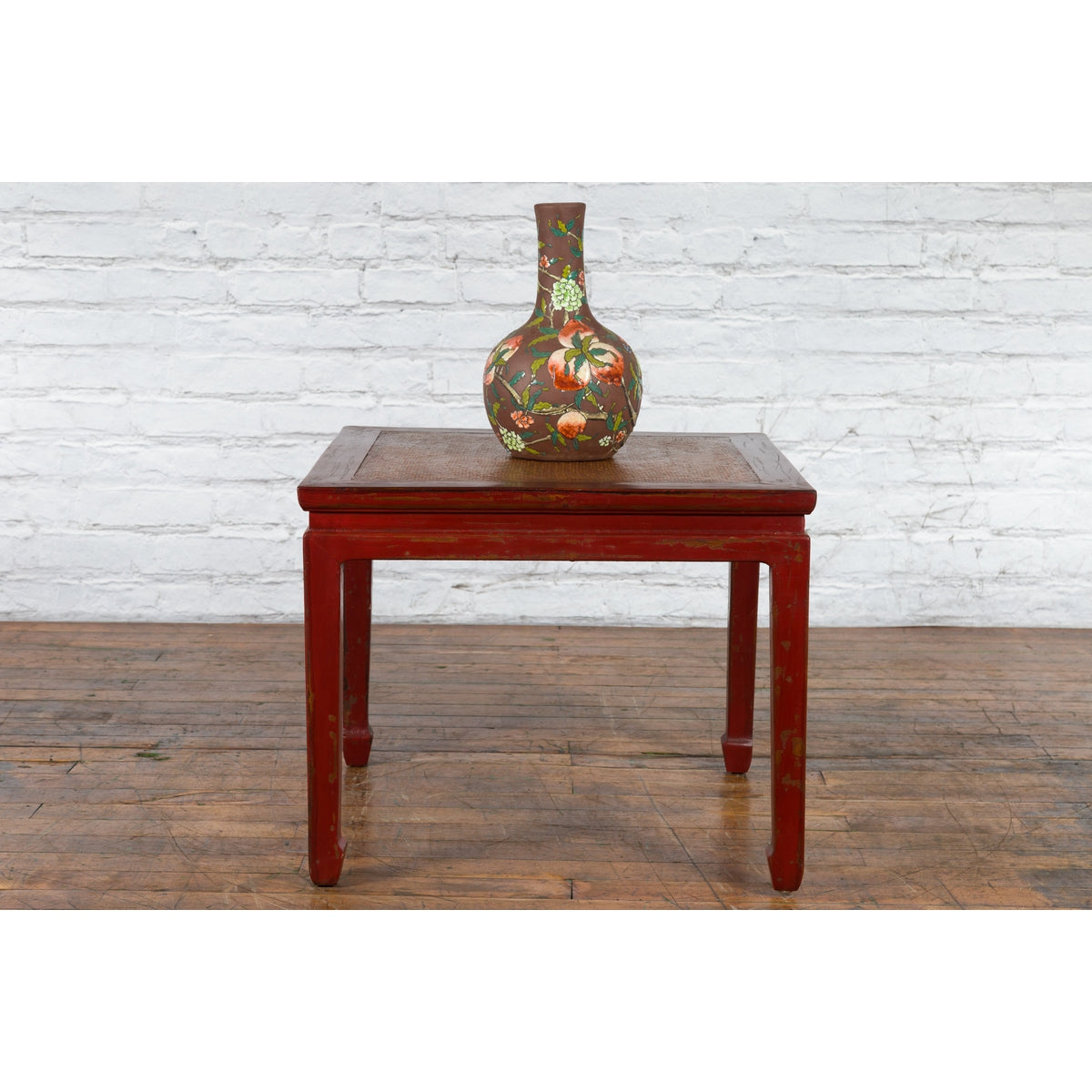 Chinese Qing Dynasty 19th Century Red Lacquer Side Table with Woven Rattan Top-2. Asian & Chinese Furniture, Art, Antiques, Vintage Home Décor for sale at FEA Home