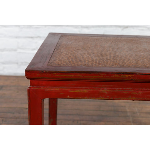 Chinese Qing Dynasty 19th Century Red Lacquer Side Table with Woven Rattan Top - Antique and Vintage Asian Furniture for Sale at FEA Home