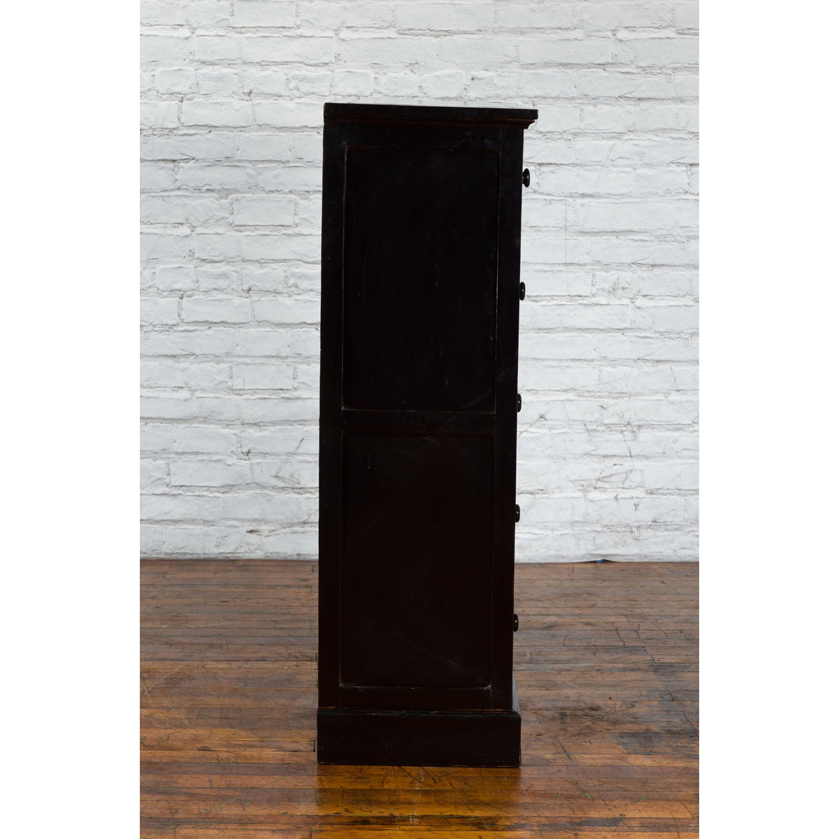 Vintage Chinese Tall Black Lacquered Elmwood Chest with Six Drawers-9. Asian &amp; Chinese Furniture, Art, Antiques, Vintage Home Décor for sale at FEA Home