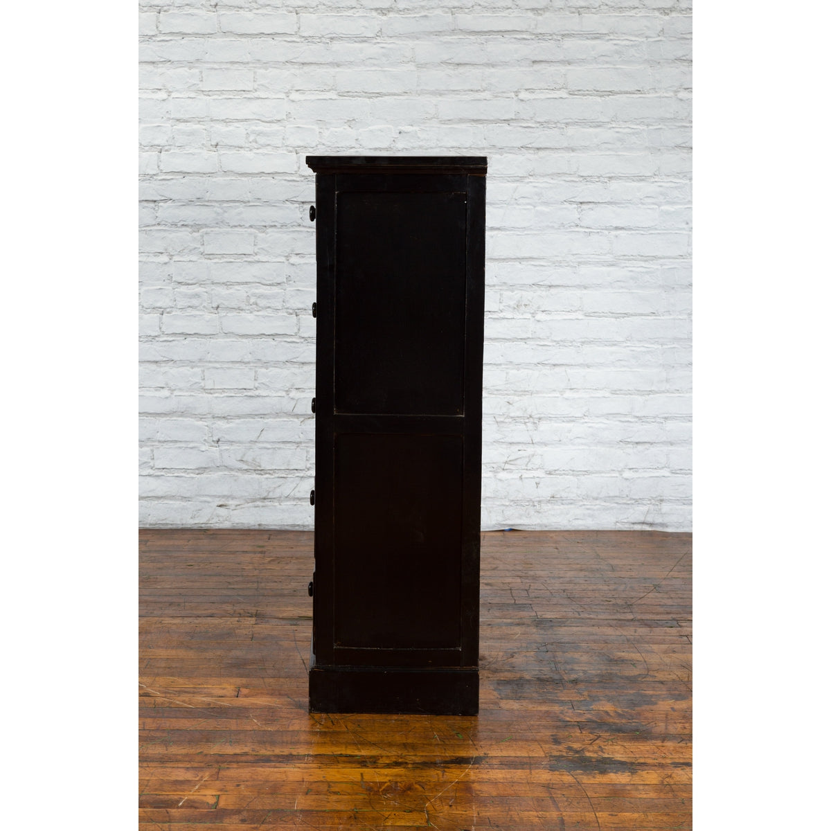Vintage Chinese Tall Black Lacquered Elmwood Chest with Six Drawers-11. Asian &amp; Chinese Furniture, Art, Antiques, Vintage Home Décor for sale at FEA Home