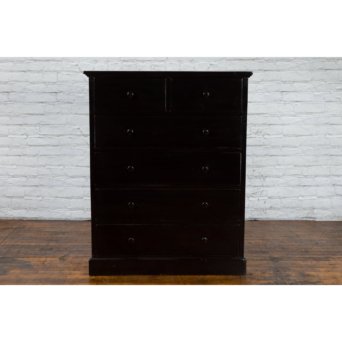 Vintage Chinese Tall Black Lacquered Elmwood Chest with Six Drawers-12. Asian &amp; Chinese Furniture, Art, Antiques, Vintage Home Décor for sale at FEA Home