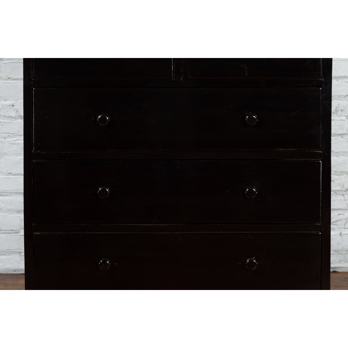Vintage Chinese Tall Black Lacquered Elmwood Chest with Six Drawers-6. Asian &amp; Chinese Furniture, Art, Antiques, Vintage Home Décor for sale at FEA Home