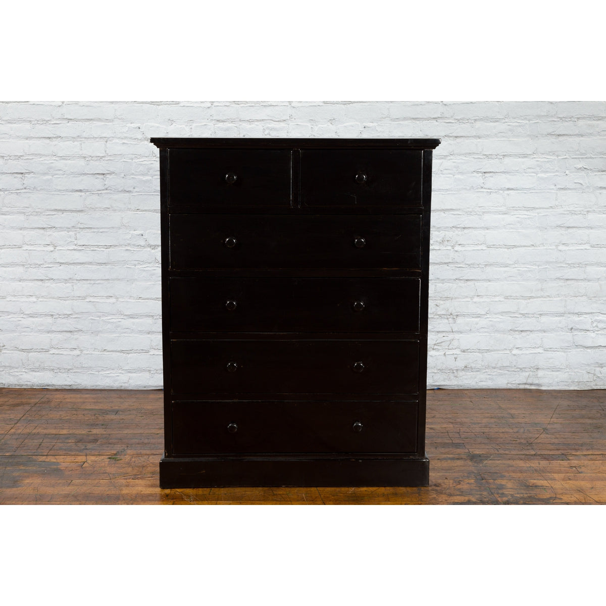 Vintage Chinese Tall Black Lacquered Elmwood Chest with Six Drawers-8. Asian &amp; Chinese Furniture, Art, Antiques, Vintage Home Décor for sale at FEA Home