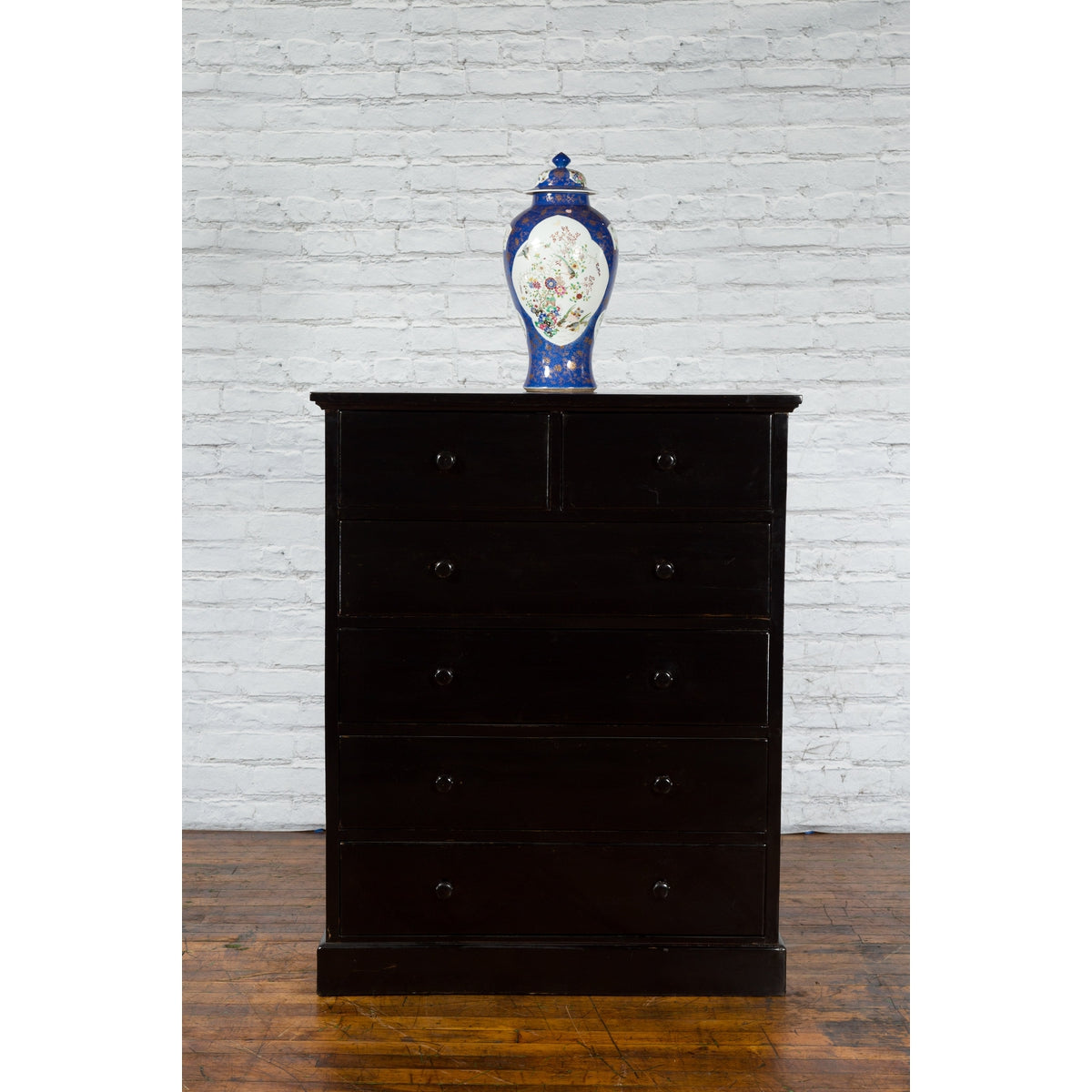 Vintage Chinese Tall Black Lacquered Elmwood Chest with Six Drawers-3. Asian &amp; Chinese Furniture, Art, Antiques, Vintage Home Décor for sale at FEA Home