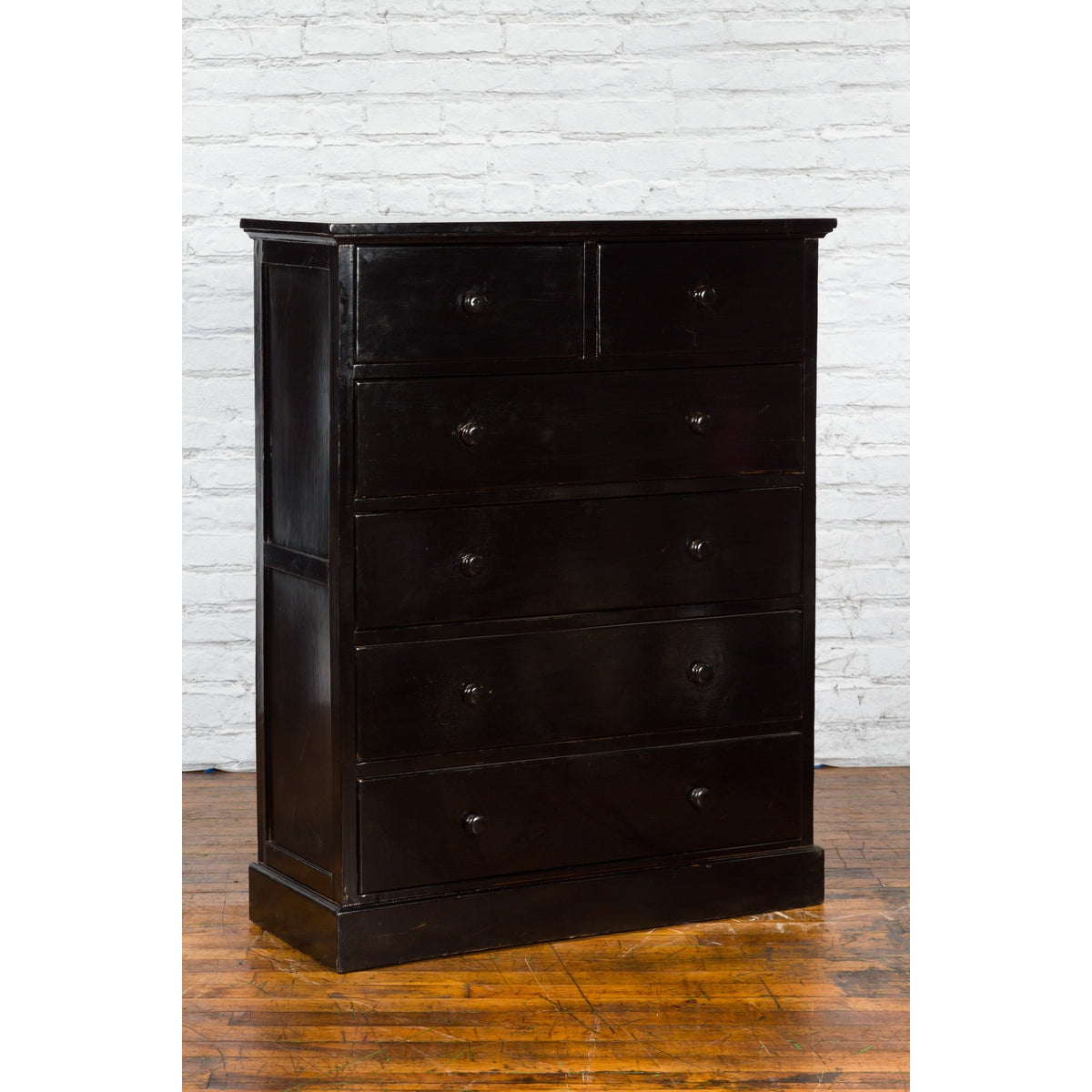 Vintage Chinese Tall Black Lacquered Elmwood Chest with Six Drawers-2. Asian & Chinese Furniture, Art, Antiques, Vintage Home Décor for sale at FEA Home