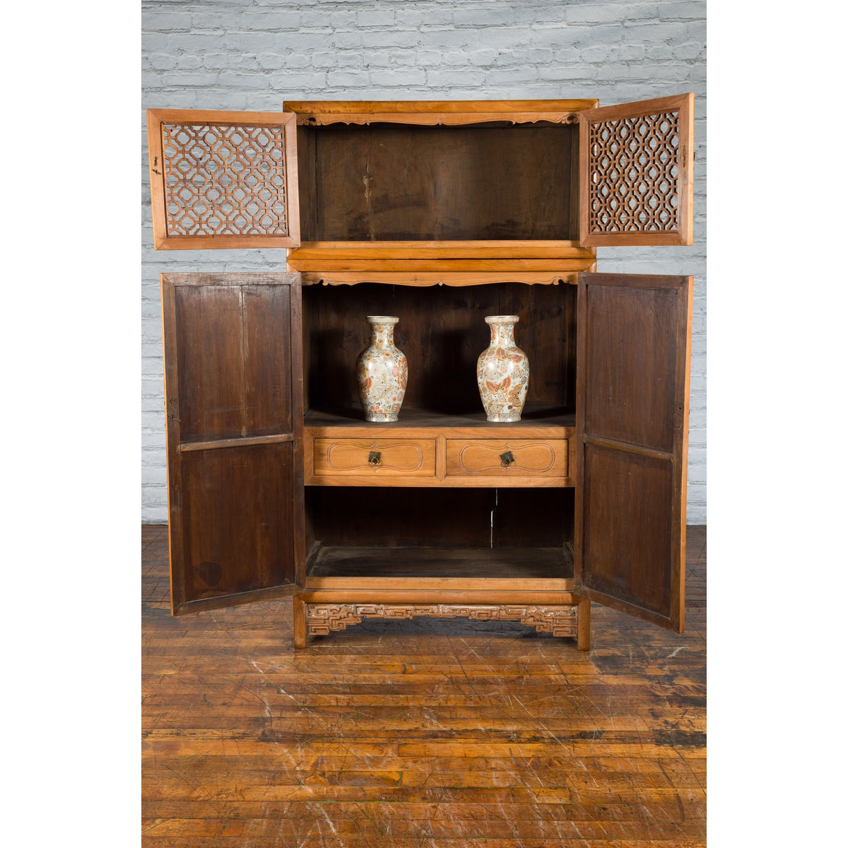 Chinese Qing Dynasty 19th Century Kitchen Cabinet with Quatrefoil Style Fretwork-3. Asian &amp; Chinese Furniture, Art, Antiques, Vintage Home Décor for sale at FEA Home
