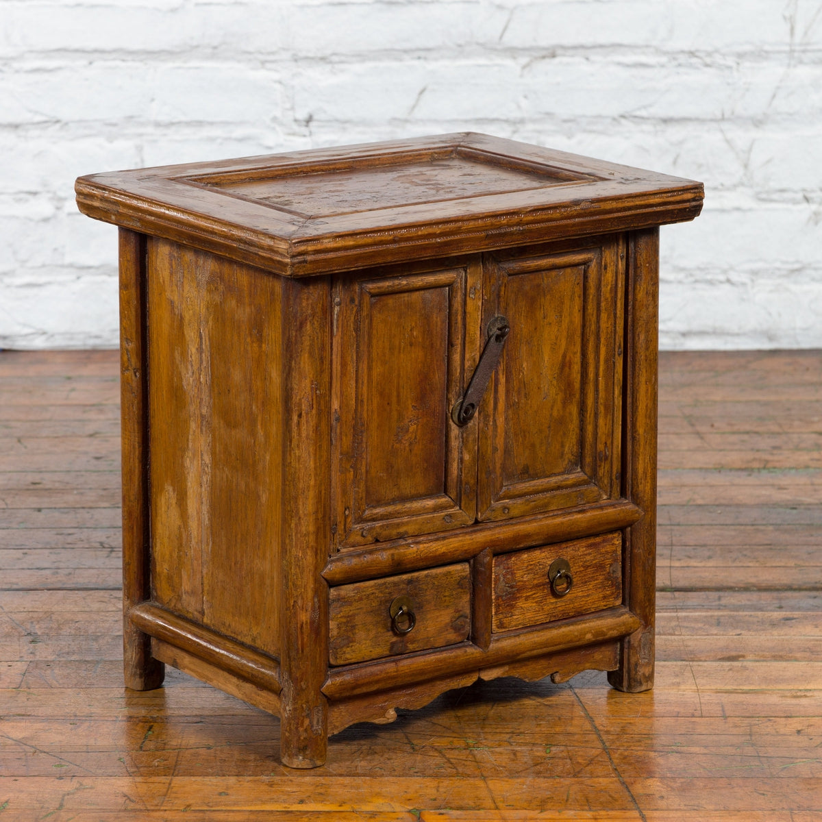 Chinese Early 20th Century Elmwood Bedside Cabinet with Weathered Patina-2. Asian & Chinese Furniture, Art, Antiques, Vintage Home Décor for sale at FEA Home