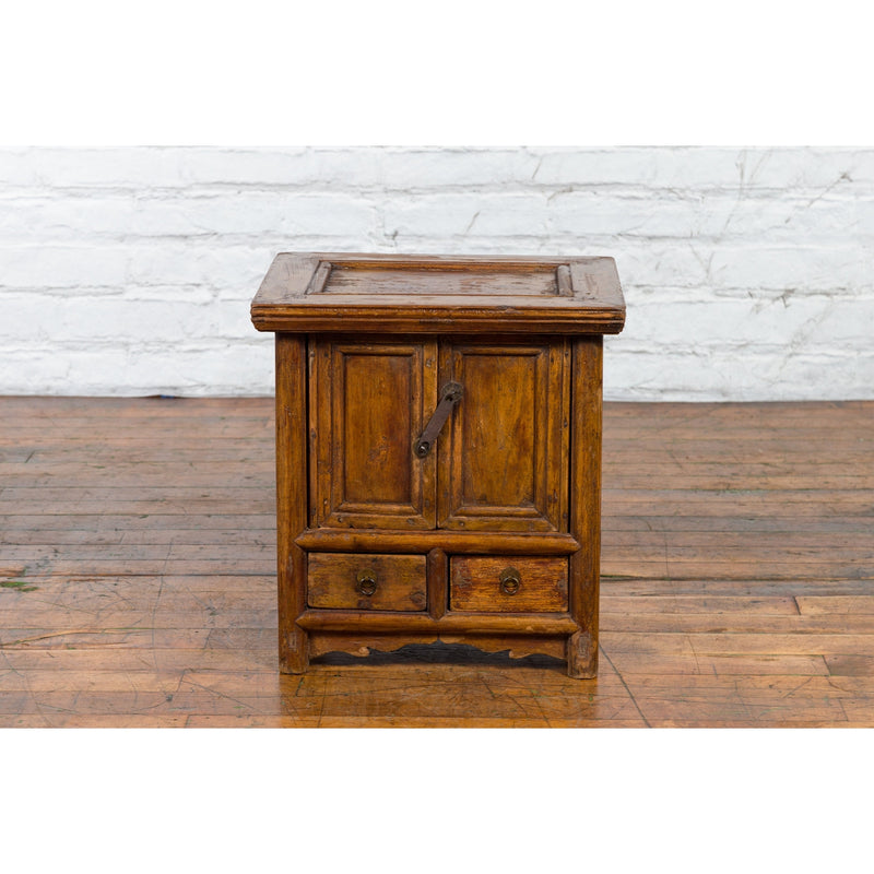 Chinese Early 20th Century Elmwood Bedside Cabinet with Weathered Patina - Antique and Vintage Asian Furniture for Sale at FEA Home