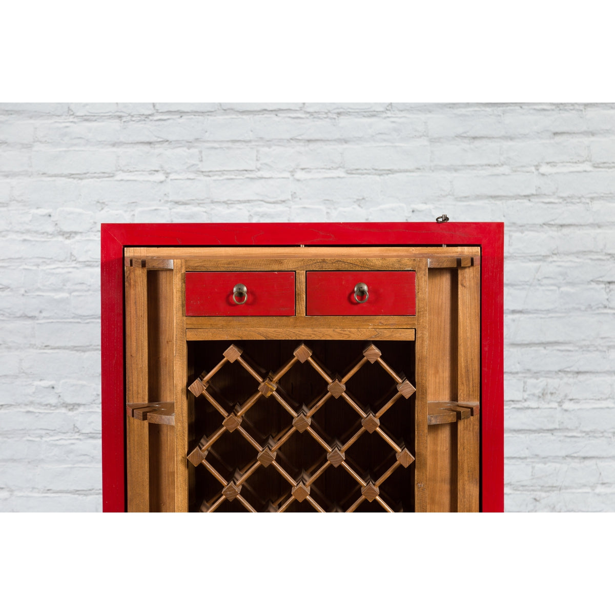 Chinese Antique Style Red Lacquered Liquor Cabinet with Revolving Hidden Panel-10. Asian &amp; Chinese Furniture, Art, Antiques, Vintage Home Décor for sale at FEA Home
