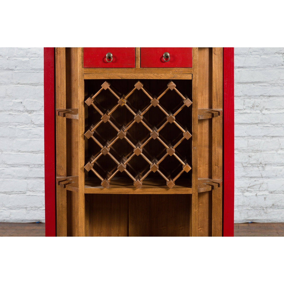 Chinese Antique Style Red Lacquered Liquor Cabinet with Revolving Hidden Panel-8. Asian &amp; Chinese Furniture, Art, Antiques, Vintage Home Décor for sale at FEA Home
