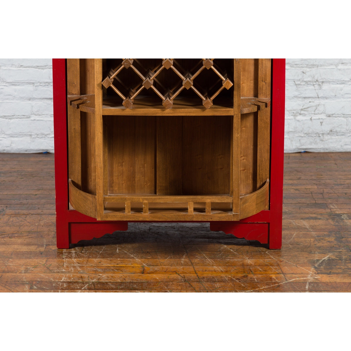 Chinese Antique Style Red Lacquered Liquor Cabinet with Revolving Hidden Panel-9. Asian &amp; Chinese Furniture, Art, Antiques, Vintage Home Décor for sale at FEA Home