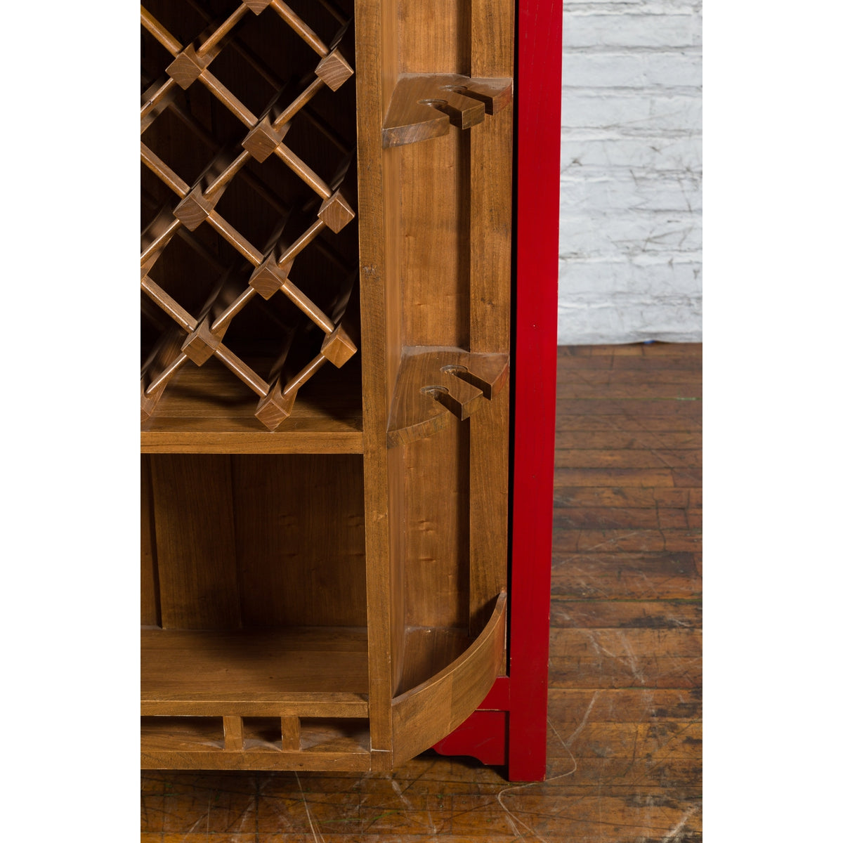 Chinese Antique Style Red Lacquered Liquor Cabinet with Revolving Hidden Panel-7. Asian &amp; Chinese Furniture, Art, Antiques, Vintage Home Décor for sale at FEA Home