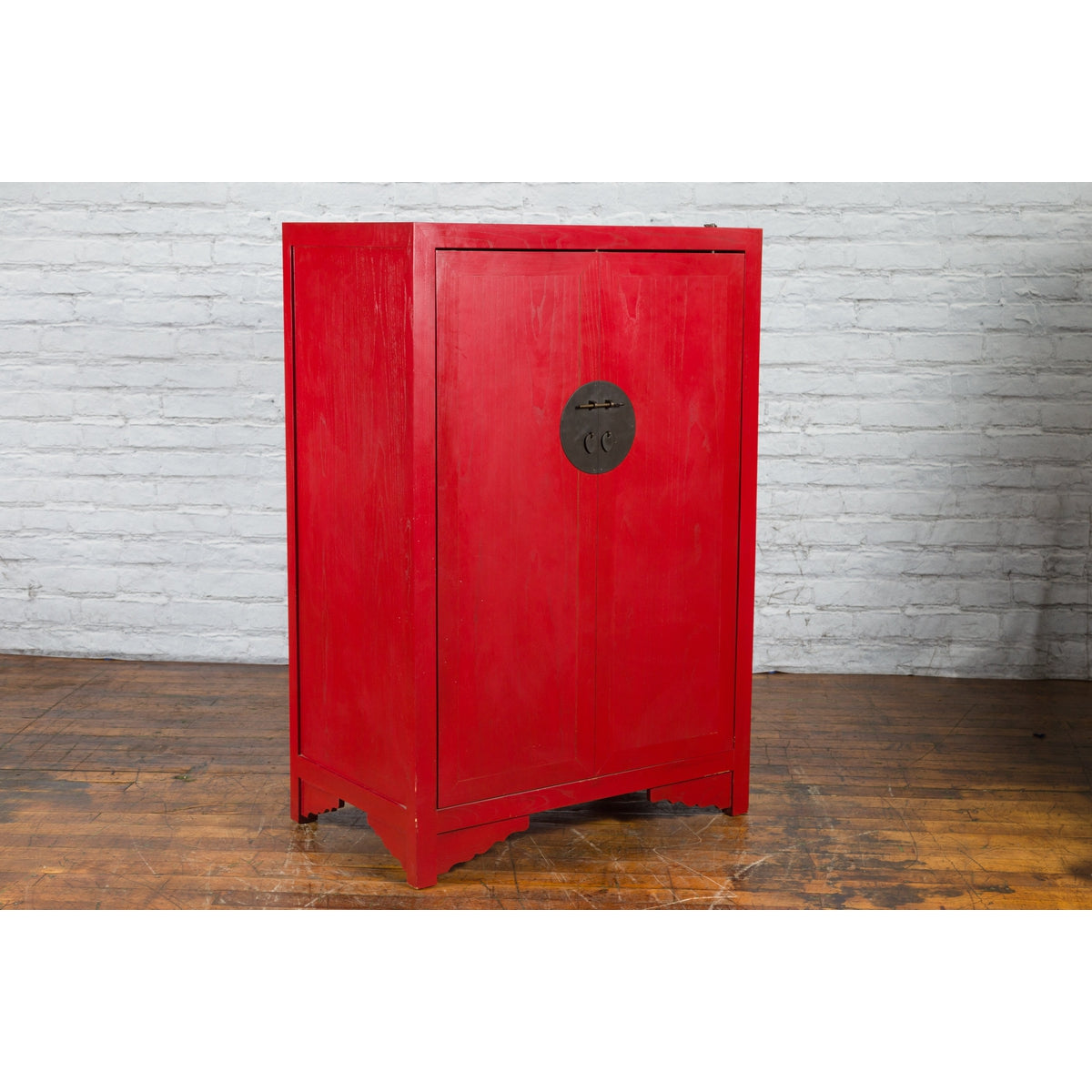 Chinese Antique Style Red Lacquered Liquor Cabinet with Revolving Hidden Panel-16. Asian &amp; Chinese Furniture, Art, Antiques, Vintage Home Décor for sale at FEA Home