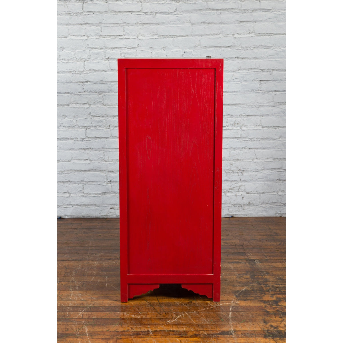 Chinese Antique Style Red Lacquered Liquor Cabinet with Revolving Hidden Panel-17. Asian &amp; Chinese Furniture, Art, Antiques, Vintage Home Décor for sale at FEA Home