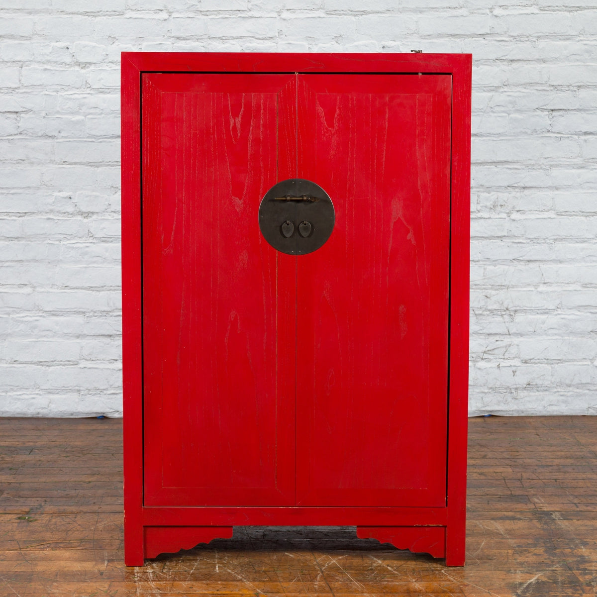 Chinese Antique Style Red Lacquered Liquor Cabinet with Revolving Hidden Panel-3. Asian &amp; Chinese Furniture, Art, Antiques, Vintage Home Décor for sale at FEA Home