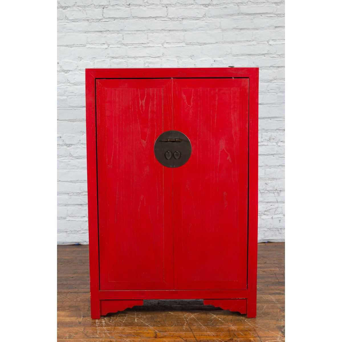 Chinese Antique Style Red Lacquered Liquor Cabinet with Revolving Hidden Panel-2. Asian & Chinese Furniture, Art, Antiques, Vintage Home Décor for sale at FEA Home