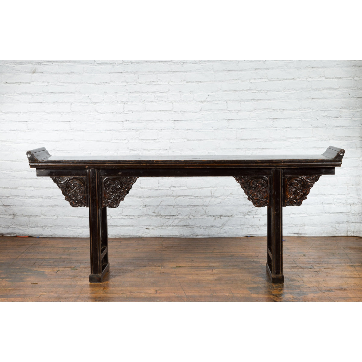 Chinese Qing Dynasty 19th Century Black Console Table with Carved Dragon Motifs-2. Asian & Chinese Furniture, Art, Antiques, Vintage Home Décor for sale at FEA Home