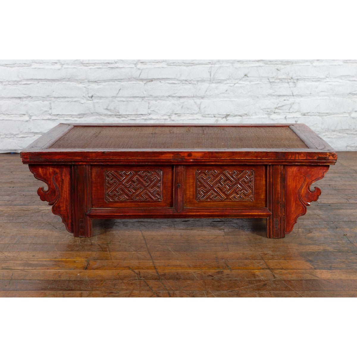 Qing Dynasty Chinese 19th Century Dark Red Lacquer Coffee Table with Rattan Top-2. Asian & Chinese Furniture, Art, Antiques, Vintage Home Décor for sale at FEA Home