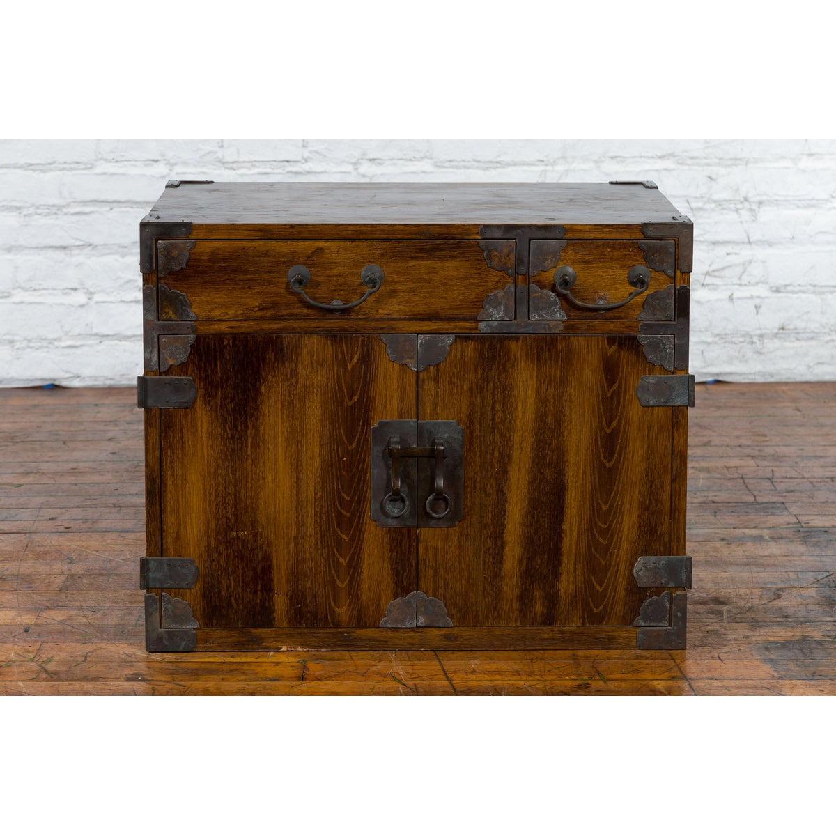 Korean 19th Century Brown Wood Side Cabinet with Black Iron Hardware-2. Asian & Chinese Furniture, Art, Antiques, Vintage Home Décor for sale at FEA Home