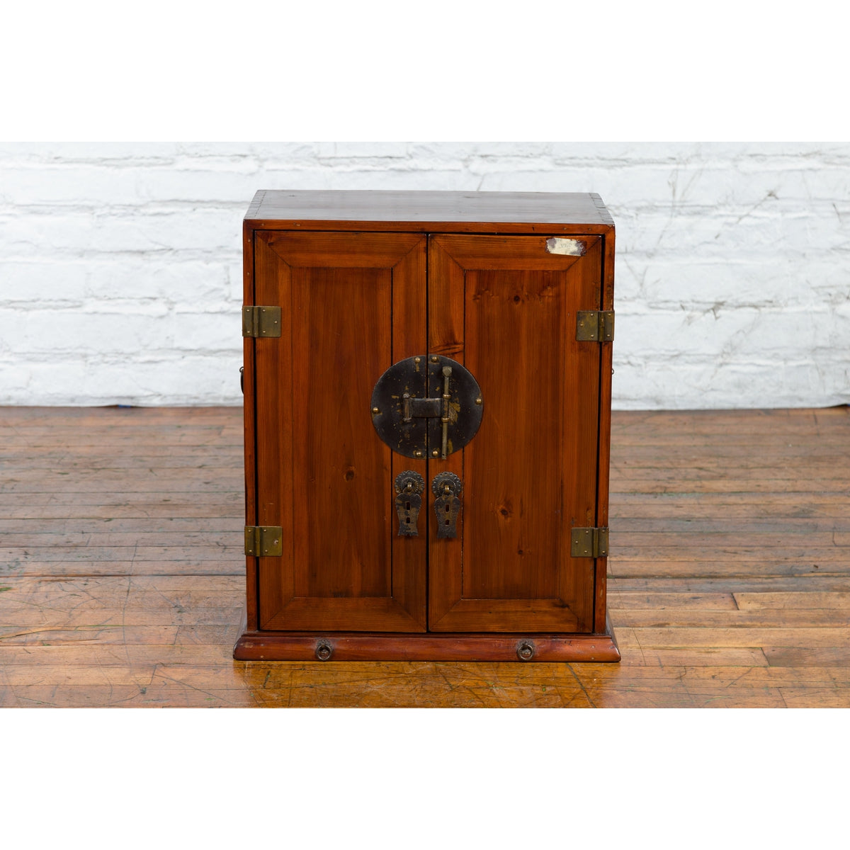 Chinese Qing Dynasty 19th Century Brown Elm Side Cabinet with Bronze Hardware-2. Asian & Chinese Furniture, Art, Antiques, Vintage Home Décor for sale at FEA Home