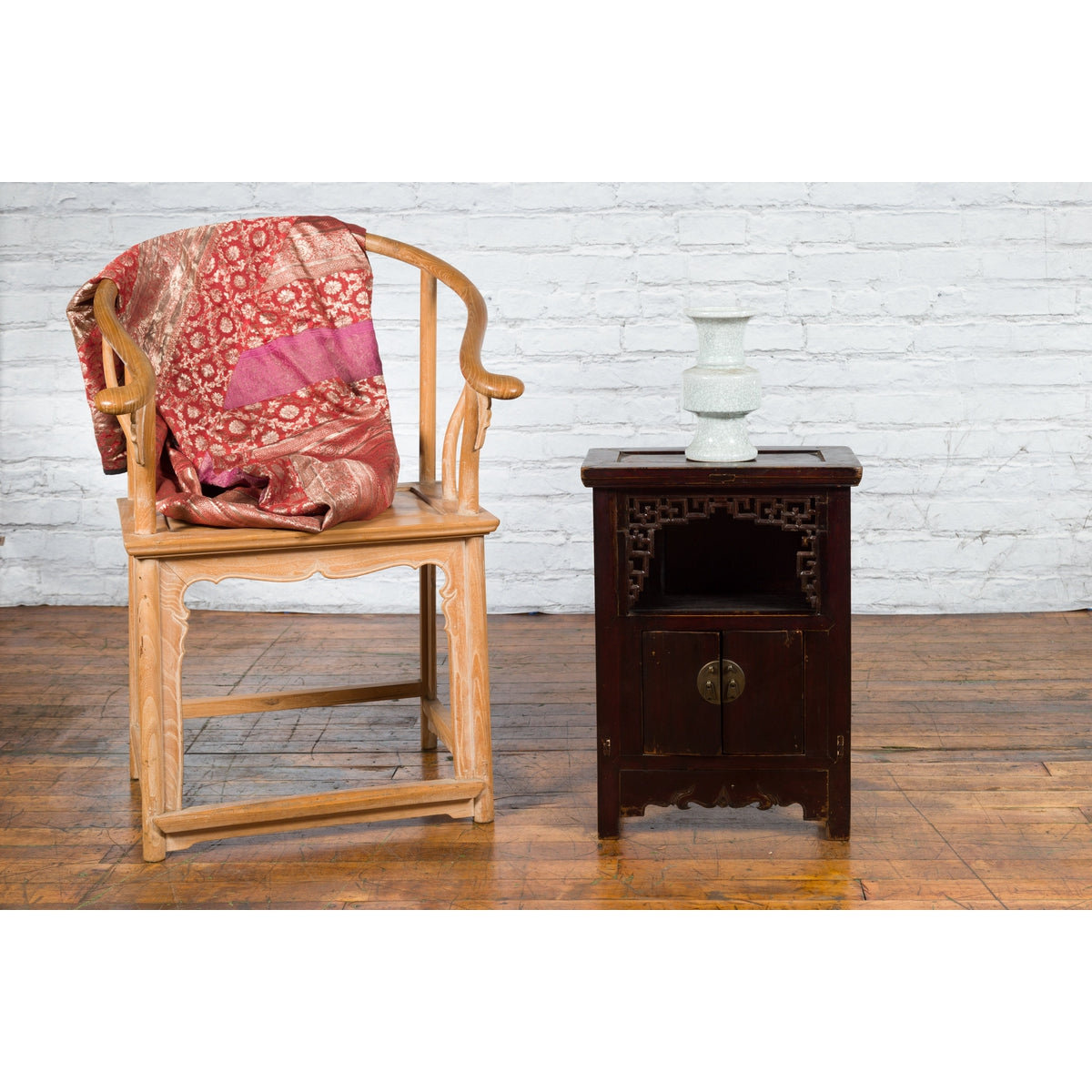 Chinese Qing Dynasty 19th Century Side Cabinet with Fretwork Shelf and Doors-2. Asian & Chinese Furniture, Art, Antiques, Vintage Home Décor for sale at FEA Home