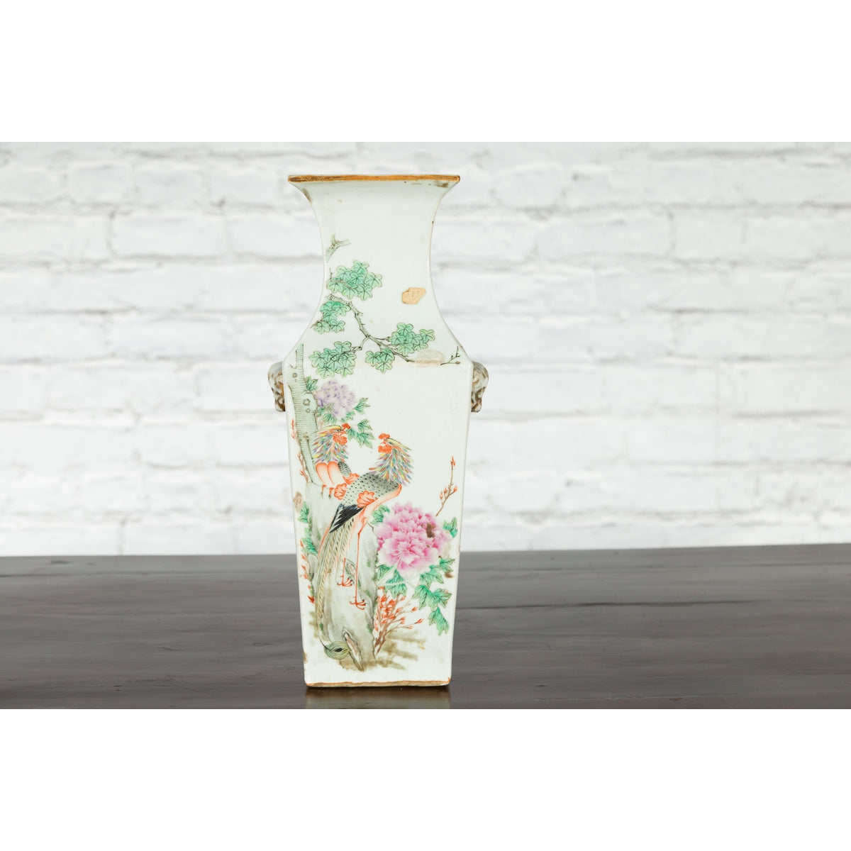 Chinese Qing 19th Century Altar Vase with Hand-Painted Flowers and Birds-2. Asian & Chinese Furniture, Art, Antiques, Vintage Home Décor for sale at FEA Home