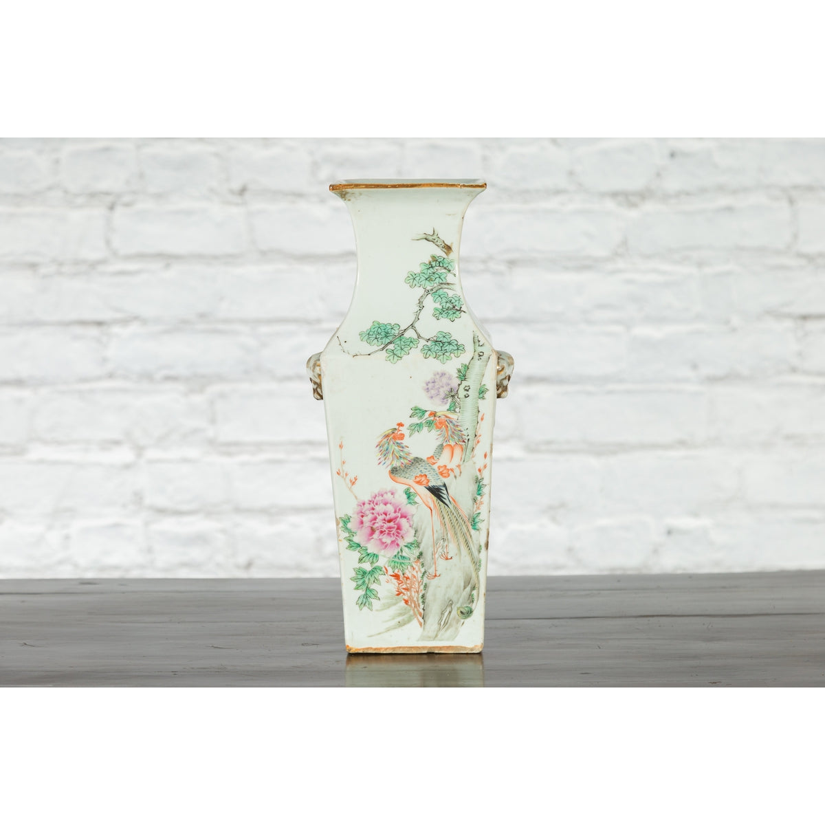 Chinese Qing 19th Century Altar Vase with Hand-Painted Flowers and Birds-3. Asian &amp; Chinese Furniture, Art, Antiques, Vintage Home Décor for sale at FEA Home