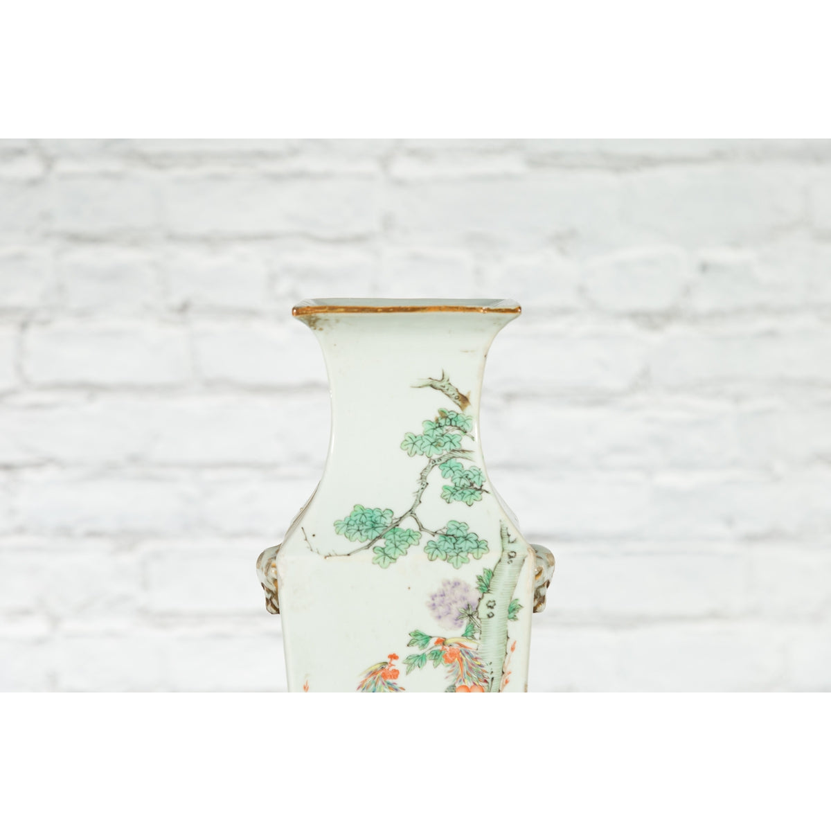 Chinese Qing 19th Century Altar Vase with Hand-Painted Flowers and Birds-5. Asian &amp; Chinese Furniture, Art, Antiques, Vintage Home Décor for sale at FEA Home