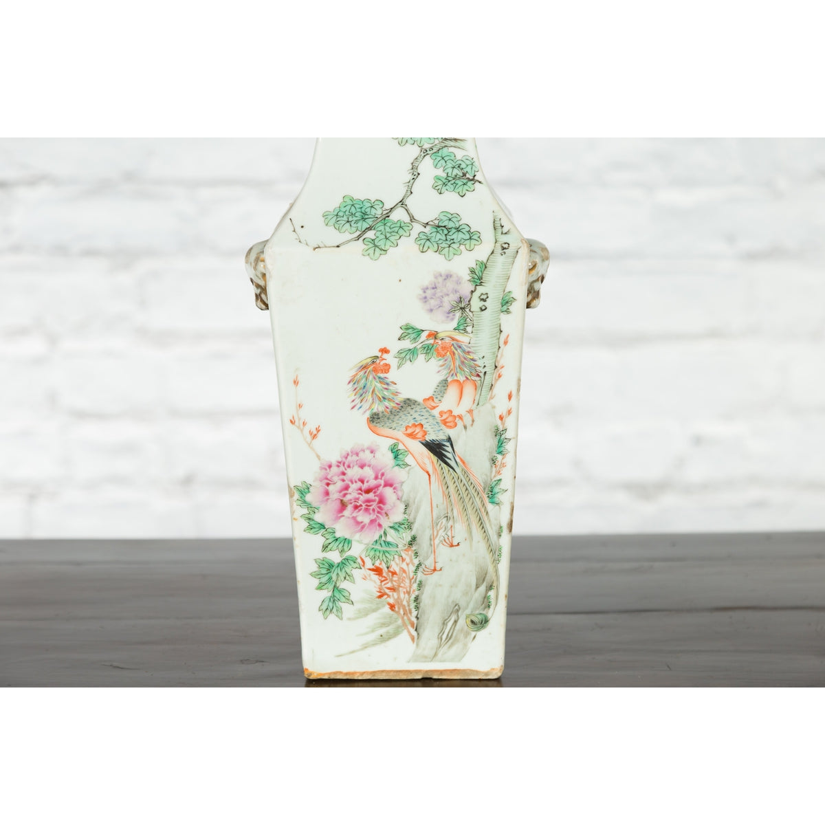 Chinese Qing 19th Century Altar Vase with Hand-Painted Flowers and Birds-6. Asian &amp; Chinese Furniture, Art, Antiques, Vintage Home Décor for sale at FEA Home