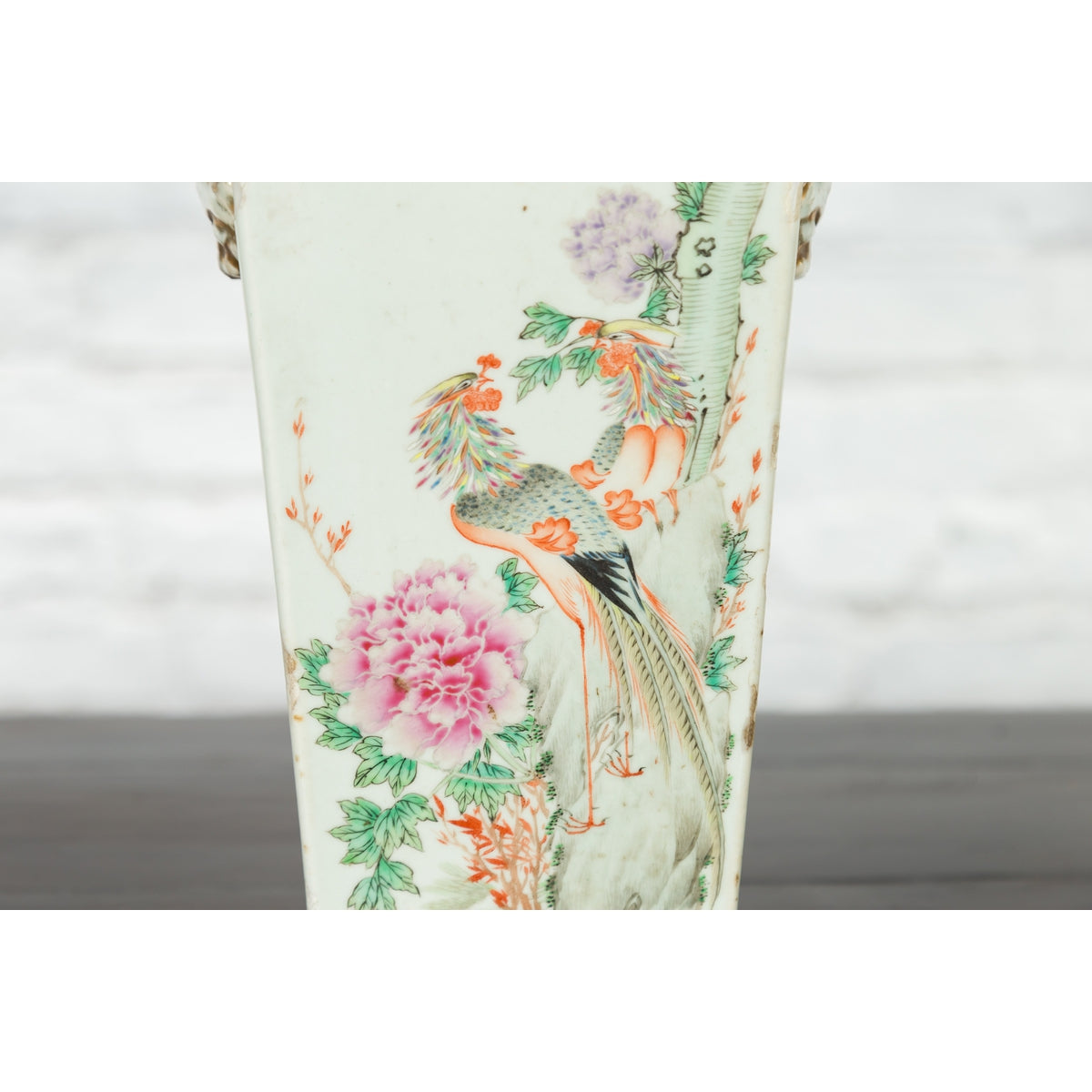 Chinese Qing 19th Century Altar Vase with Hand-Painted Flowers and Birds-7. Asian &amp; Chinese Furniture, Art, Antiques, Vintage Home Décor for sale at FEA Home