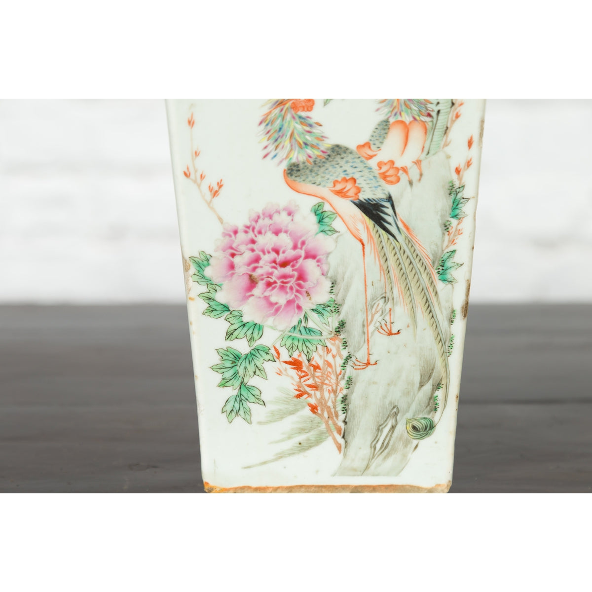 Chinese Qing 19th Century Altar Vase with Hand-Painted Flowers and Birds-8. Asian &amp; Chinese Furniture, Art, Antiques, Vintage Home Décor for sale at FEA Home