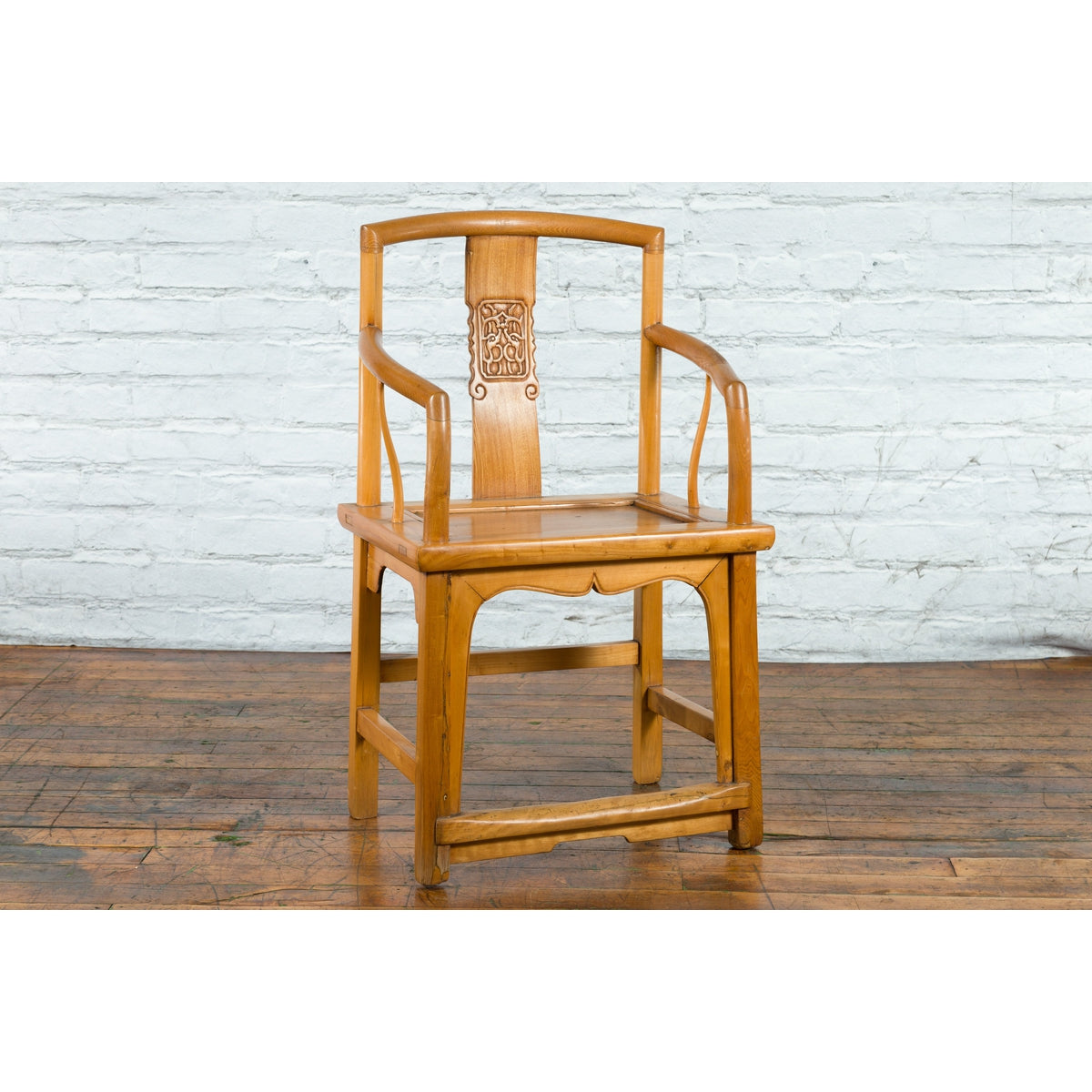 Chinese Qing Dynasty 19th Century Elmwood Armchair with Hand-Carved Medallion-10. Asian &amp; Chinese Furniture, Art, Antiques, Vintage Home Décor for sale at FEA Home