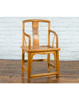 Chinese Qing Dynasty 19th Century Elmwood Armchair with Hand-Carved Medallion-10. Asian & Chinese Furniture, Art, Antiques, Vintage Home Décor for sale at FEA Home