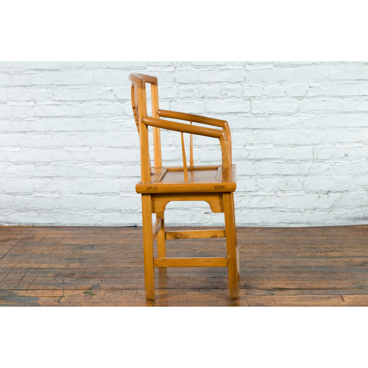 Chinese Qing Dynasty 19th Century Elmwood Armchair with Hand-Carved Medallion-11. Asian &amp; Chinese Furniture, Art, Antiques, Vintage Home Décor for sale at FEA Home